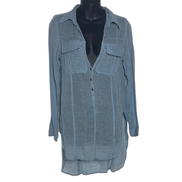 Free People Tops - Free people one women’s xs talk to me long sleeve popover gauze tunic shirt blue